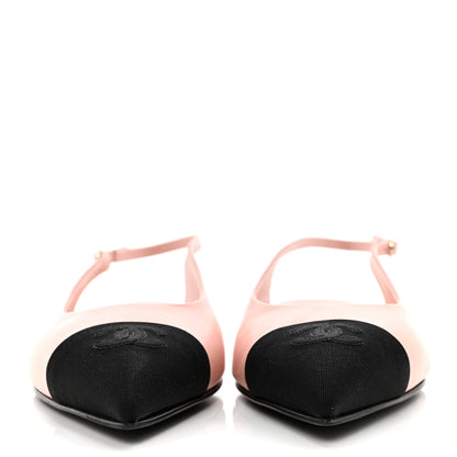 Chanel Lambskin Pointed Toe CC Slingback Flats 37.5 Pink Black 2 of 11