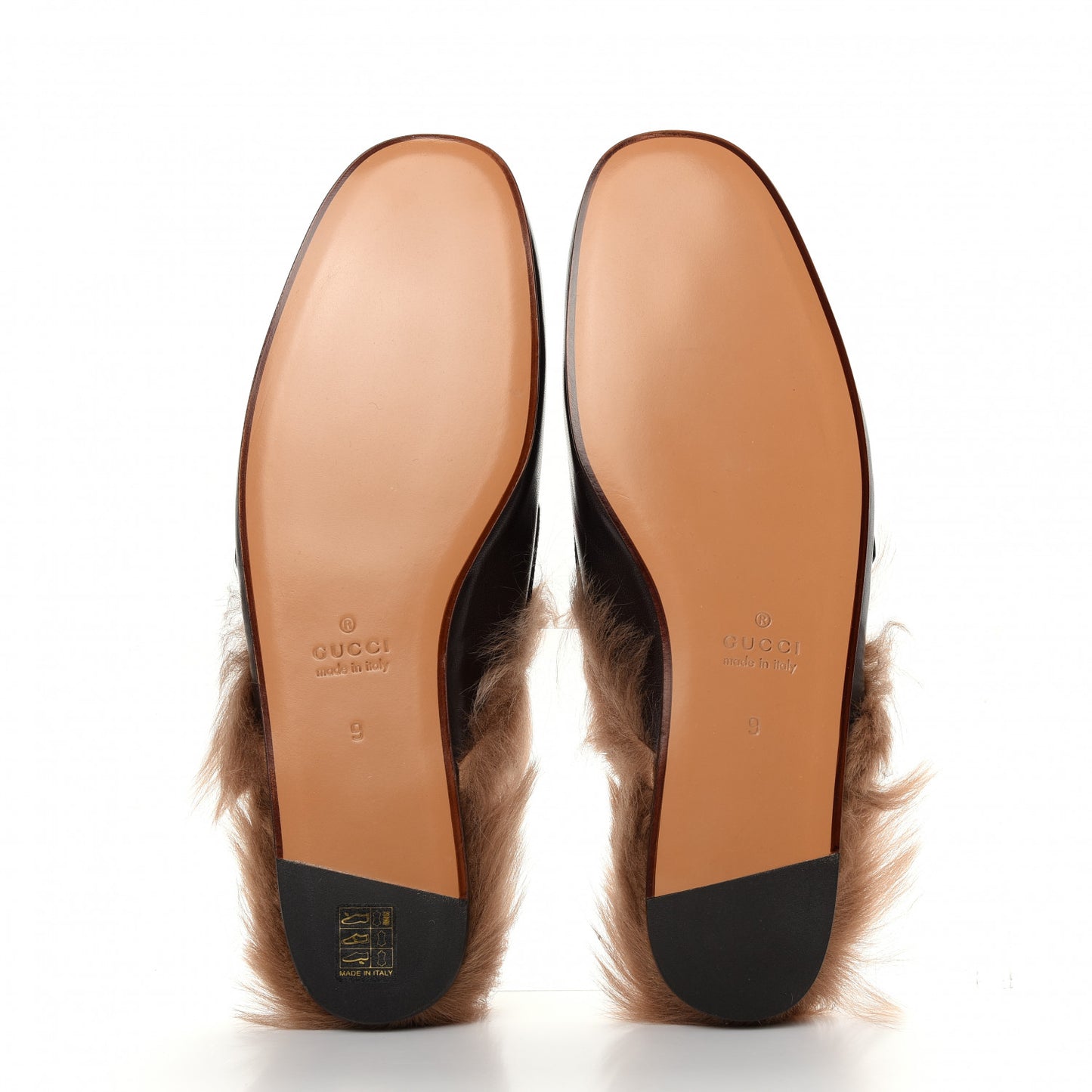 Goatskin Fur Web GG Mens Princetown Slippers 9 Cocoa