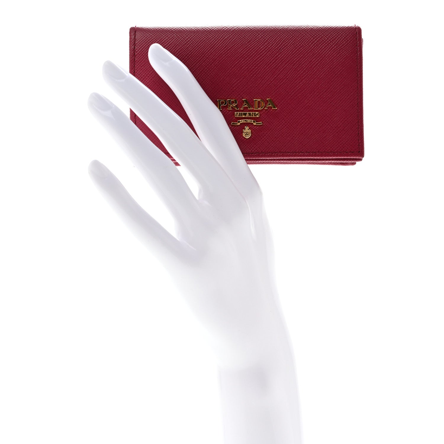 Prada Saffiano Metal Bi-Fold Card Holder Wallet Peonia 2 of 6