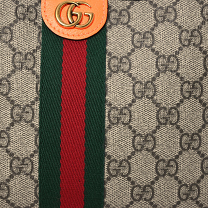 Gucci GG Supreme Monogram Textured Dollar Calfskin Web Ophidia Wristlet Shoulder Bag Beige Ebony Orange 9 of 12