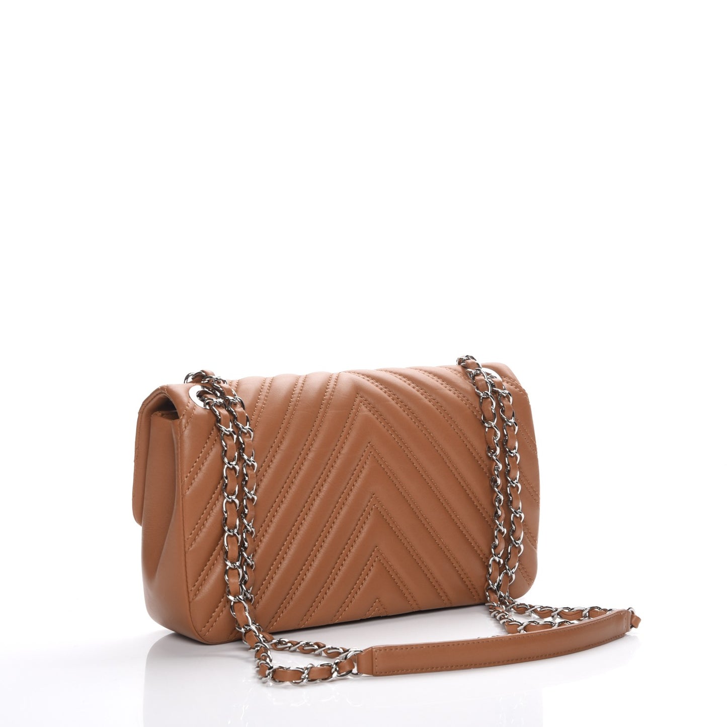 Lambskin Chevron Medium Single Flap Dark Beige