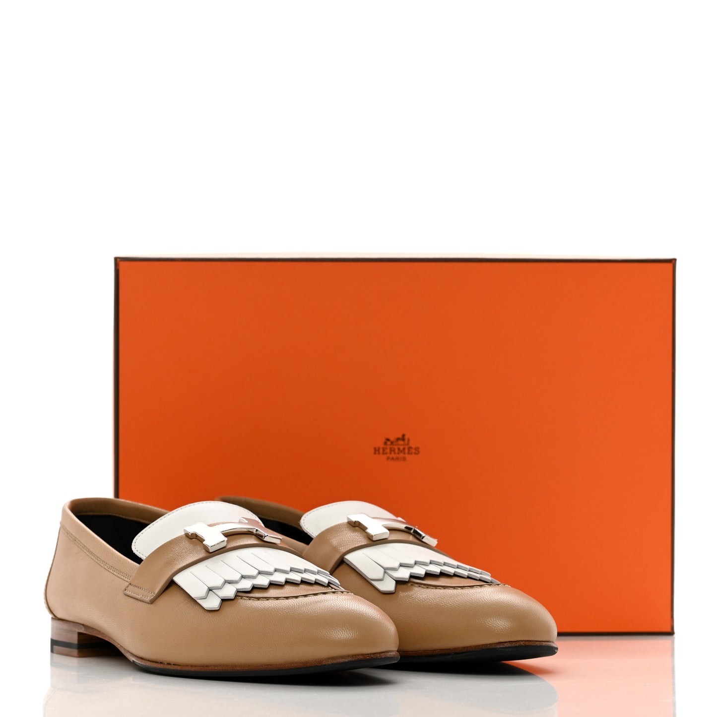 Goatskin Womens Royal Loafers 38.5 Beige Argile White