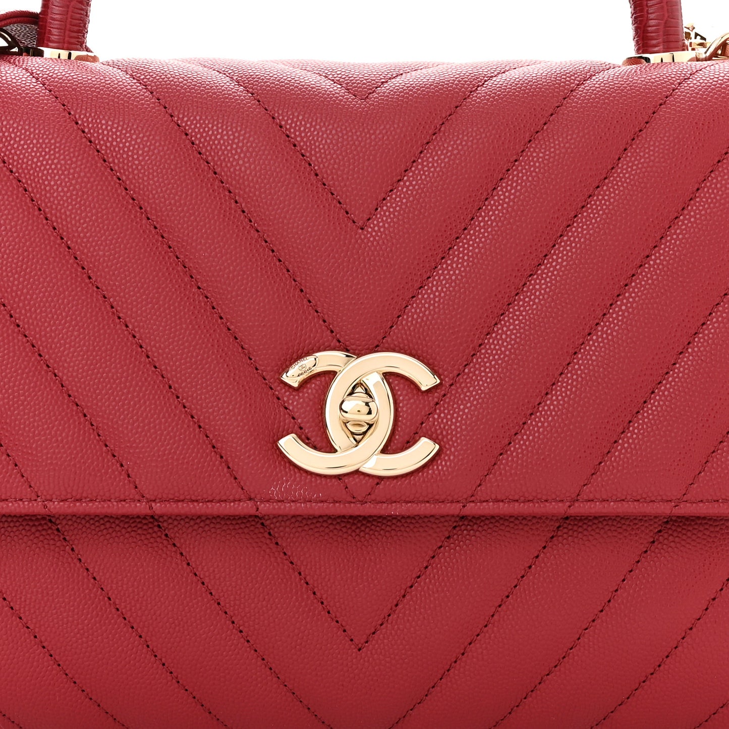 Caviar Lizard Embossed Chevron Quilted Small Coco Handle Flap Red