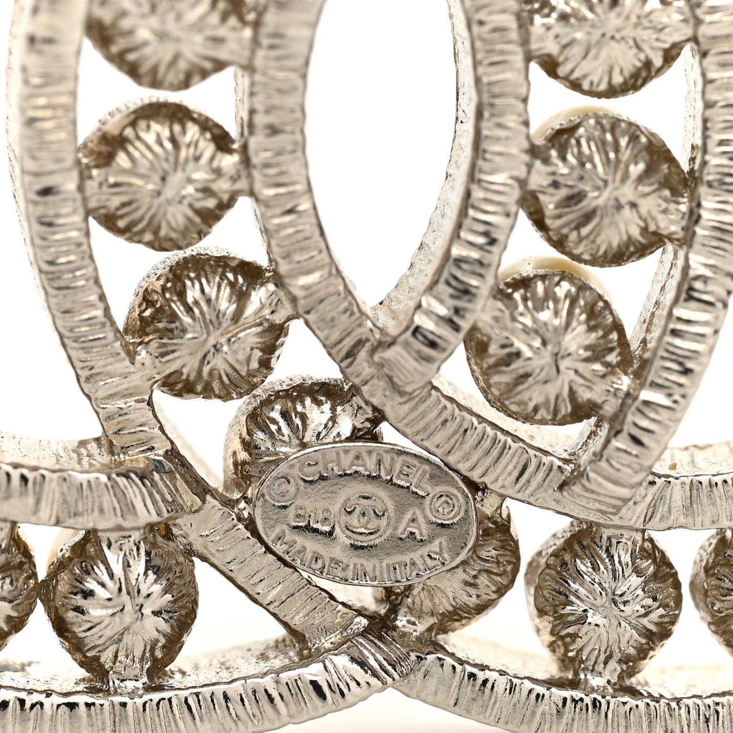 Pearl Crystal CC Brooch Silver