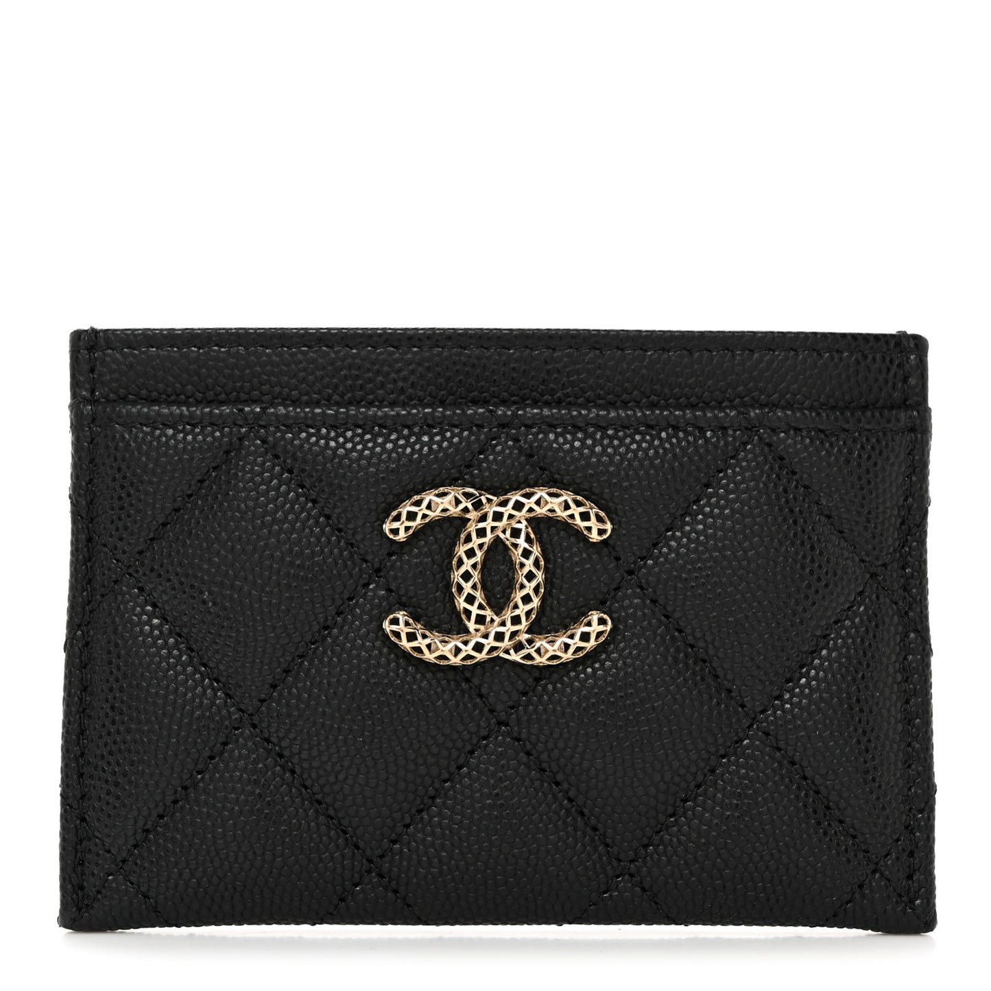 Caviar Metal Perforated Quilted CC Card Holder Black