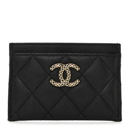 Chanel Caviar Metal Perforated Quilted CC Card Holder Black 1 of 9