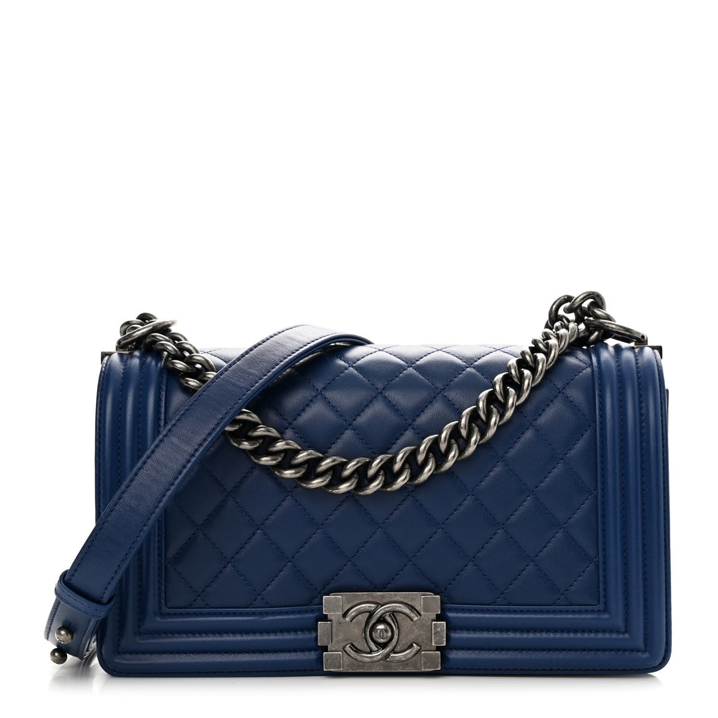 Lambskin Quilted Medium Boy Flap Blue