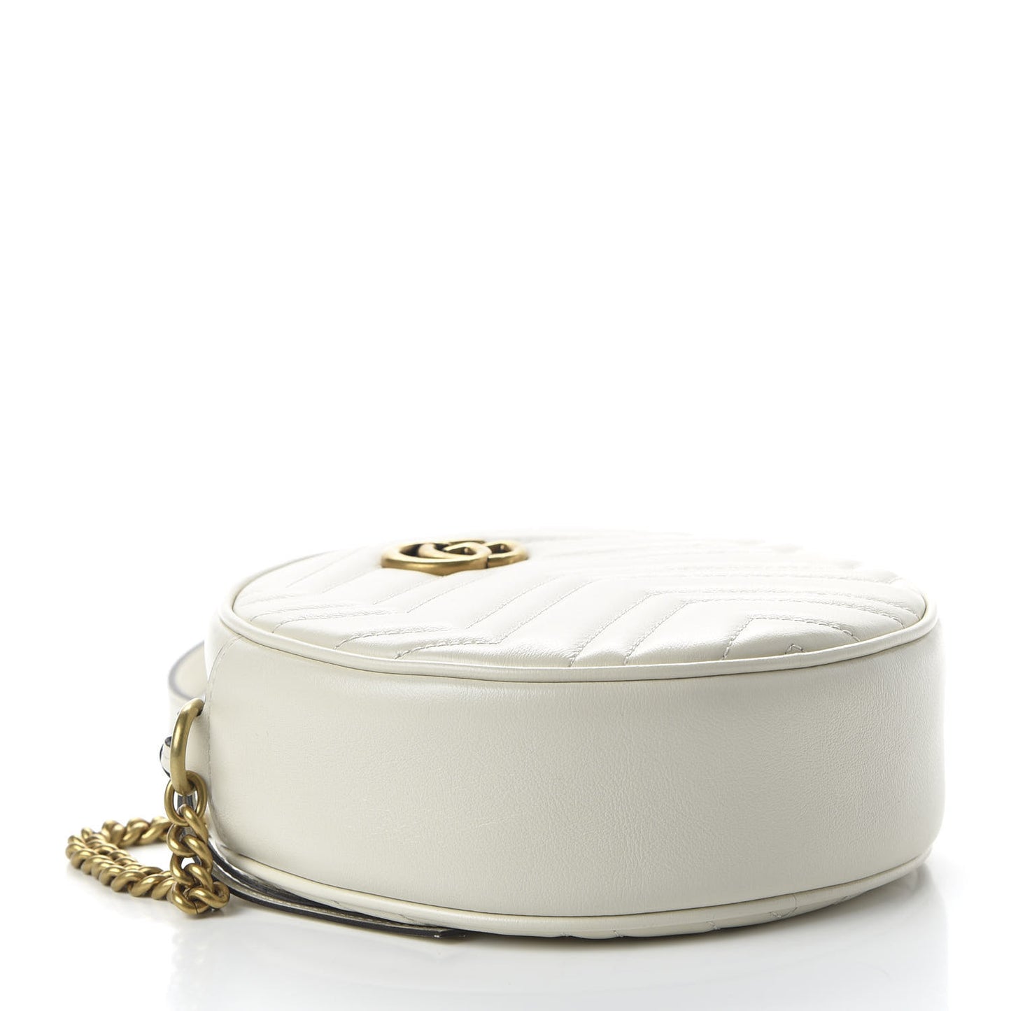 Calfskin Matelasse Mini GG Marmont Round Shoulder Bag White