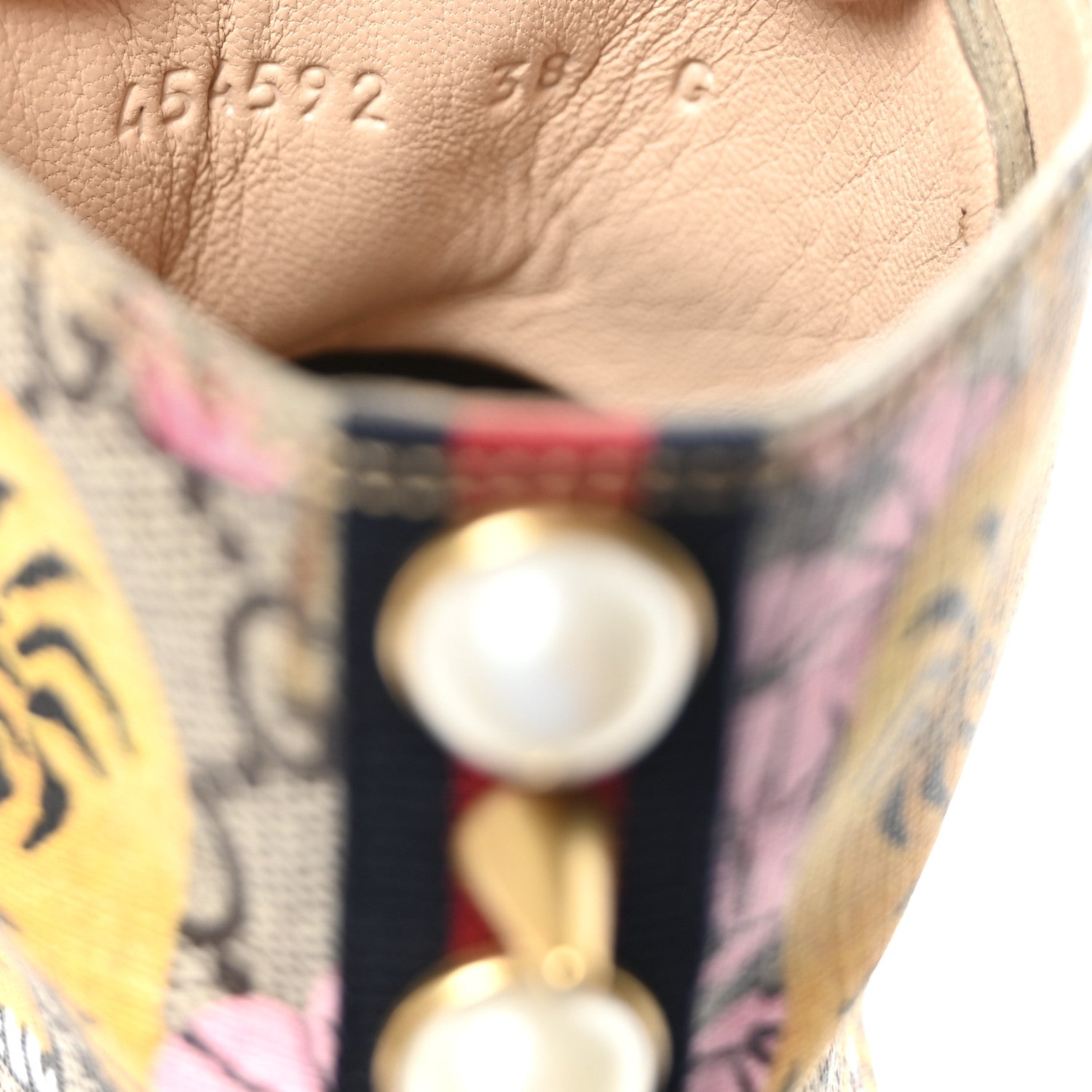 Gucci GG Supreme Monogram Bengal Pearl Womens High Top Sneakers 38 Beige Pink 9 of 10