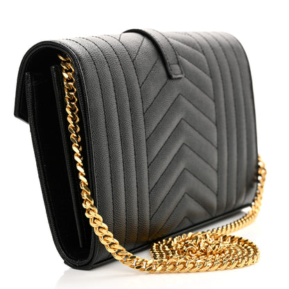 Saint Laurent Grain De Poudre Mixed Matelasse Triquilt Monogram Chain Wallet Black 3 of 10