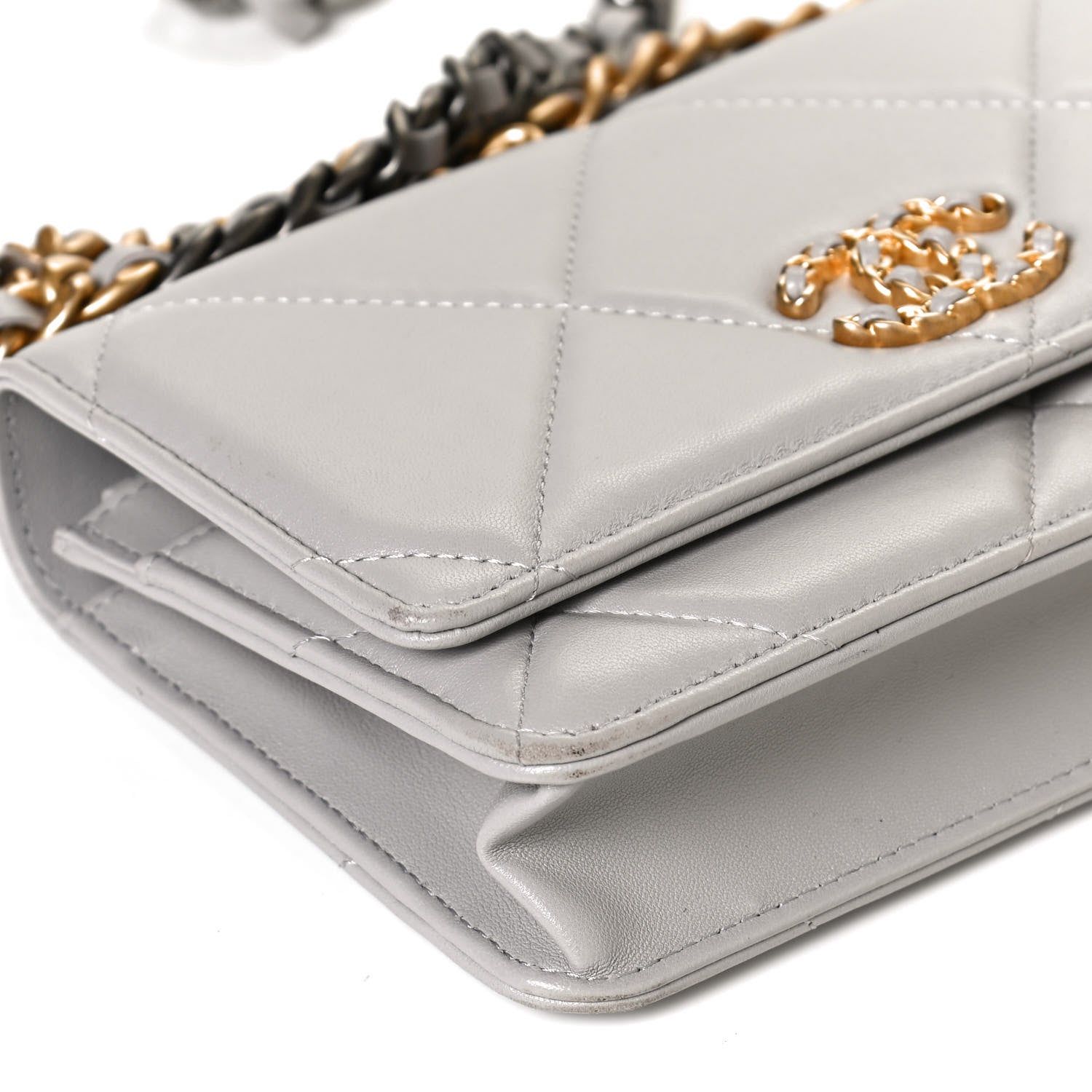 Chanel Lambskin Quilted Chanel 19 Wallet On Chain WOC Grey 12 of 13