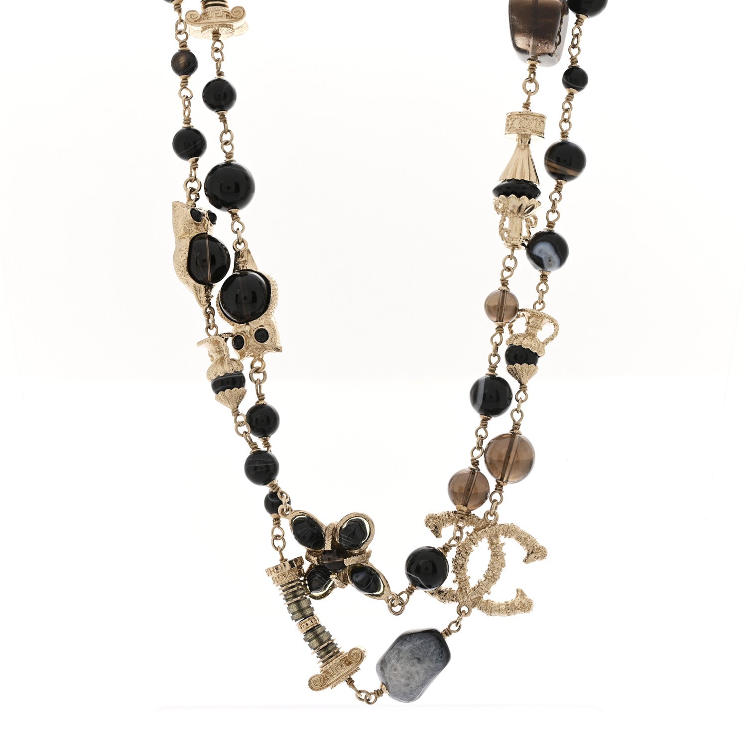 Chanel Resin Glass CC Beaded Charms Long Necklace Gold Black 1 of 6