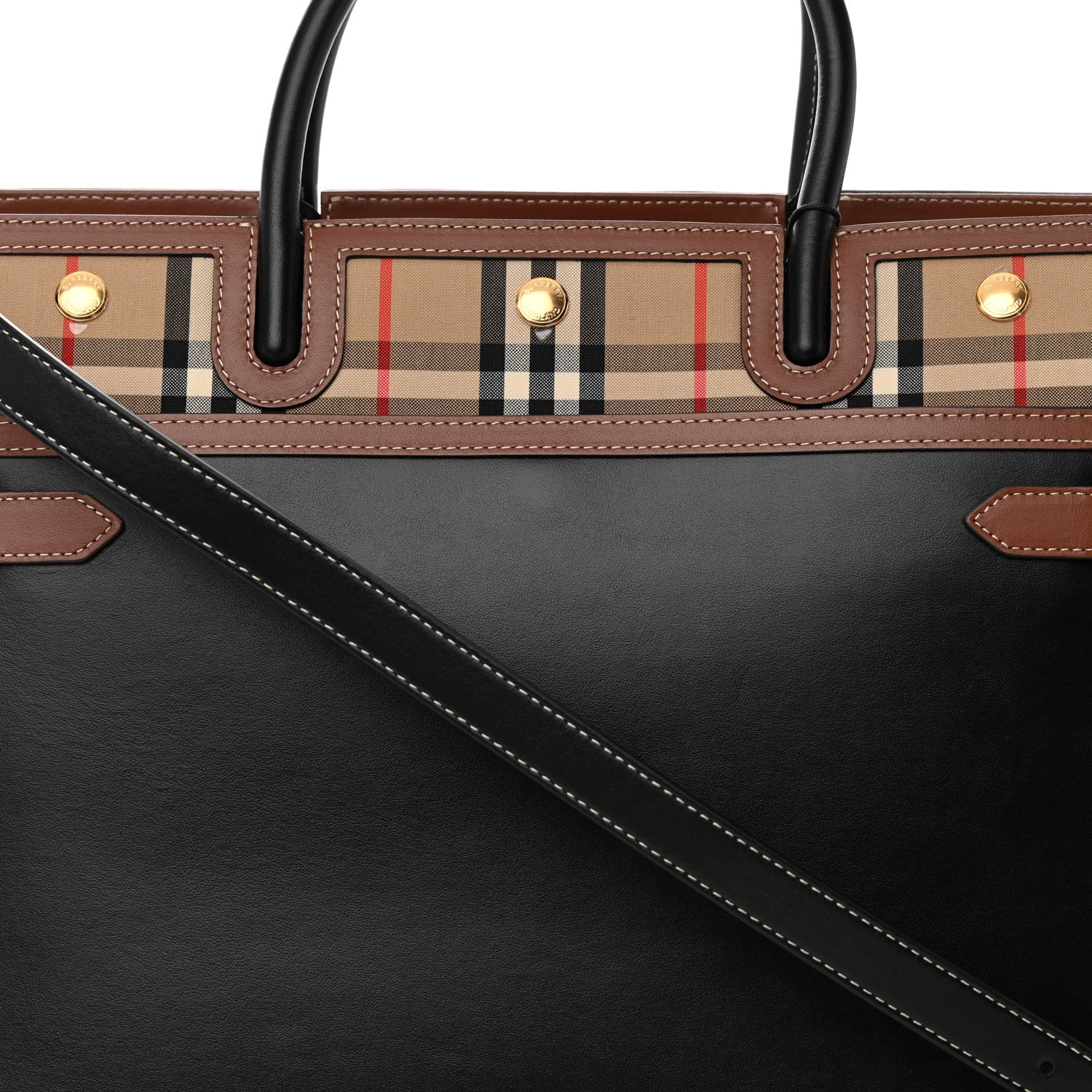 Burberry Calfskin Vintage Check Medium Two Handle Title Bag Black 8 of 12