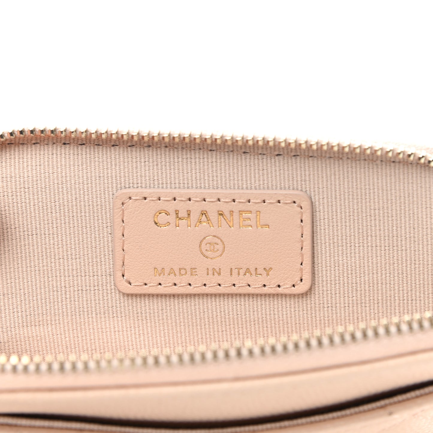 Caviar Quilted Zip Card Holder Wallet Light Beige