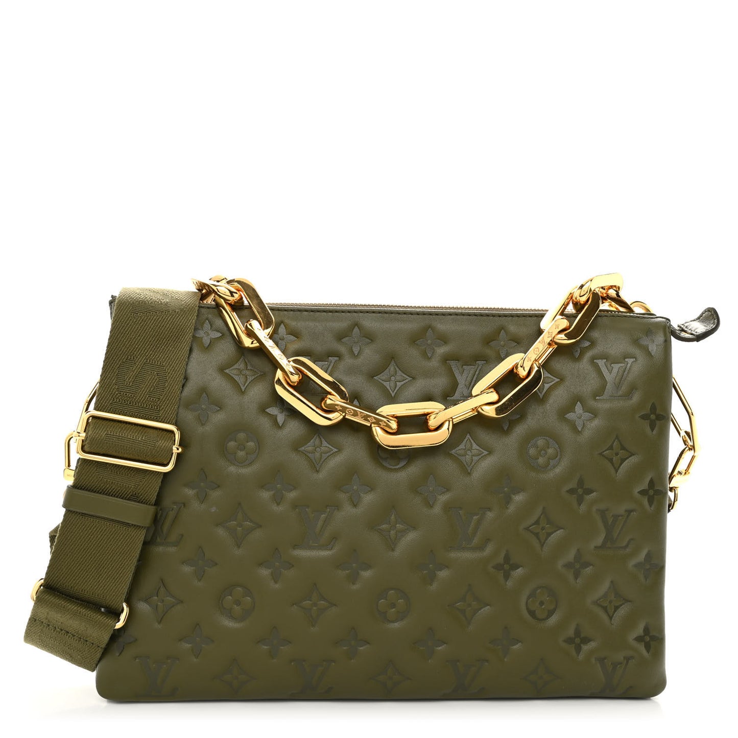 Lambskin Embossed Monogram Coussin MM Khaki
