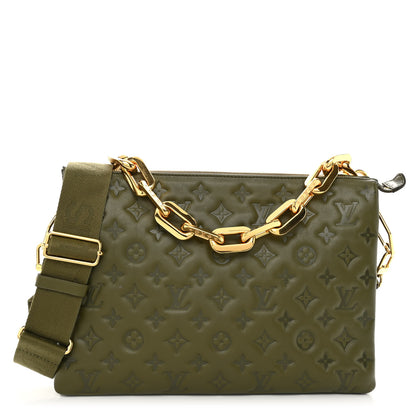Louis Vuitton Lambskin Embossed Monogram Coussin MM Khaki 1 of 11
