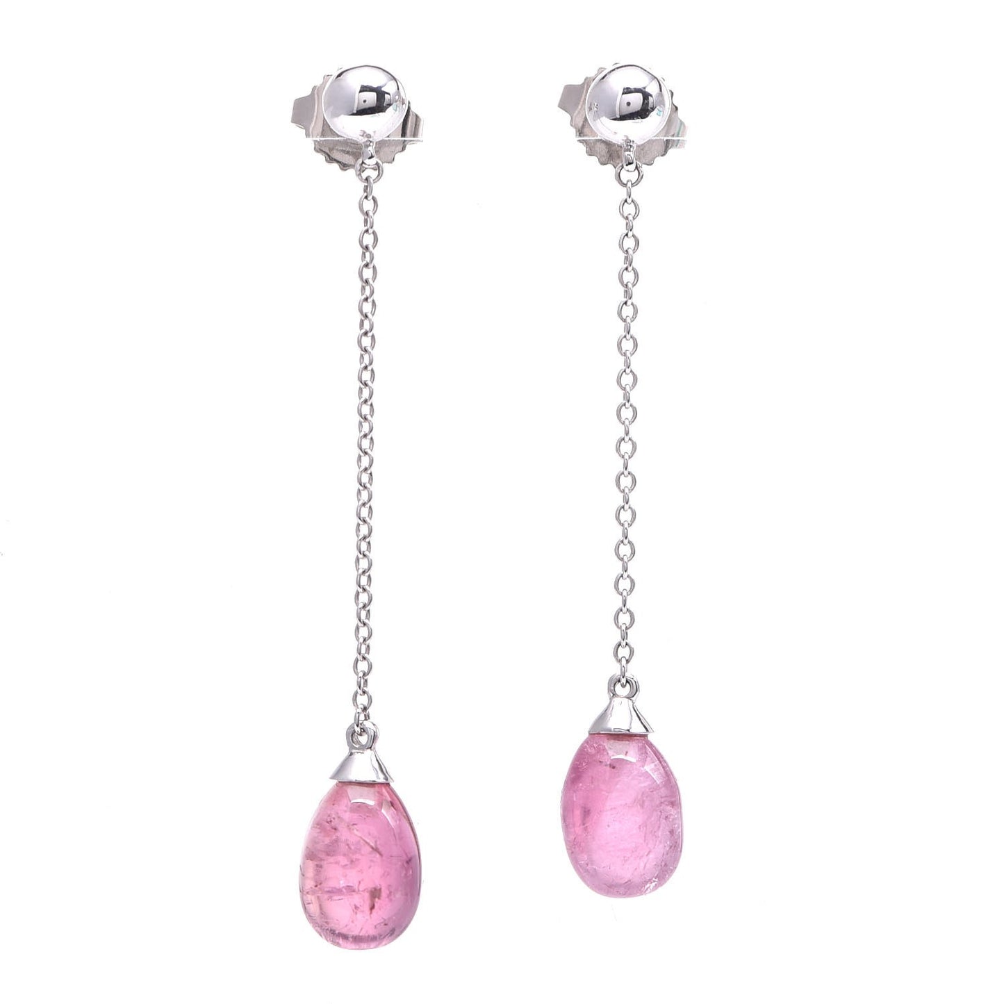 18K White Gold Rubellite Rainbow Drops Earrings