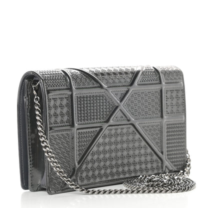 Christian Dior Metallic Patent Micro-Cannage Diorama Wallet on Chain Pouch Onyx Black 3 of 14