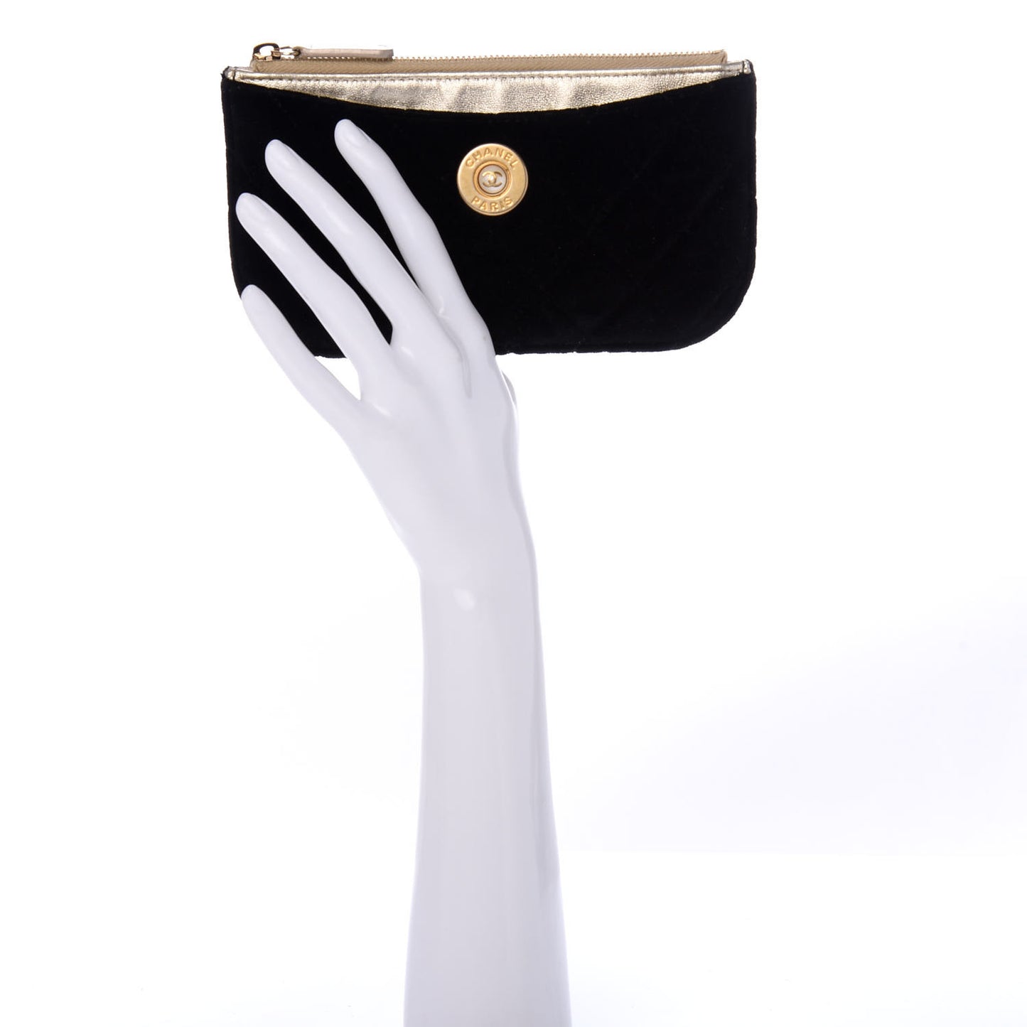 Velvet Metallic Lambskin Quilted Cosmetic Case Black