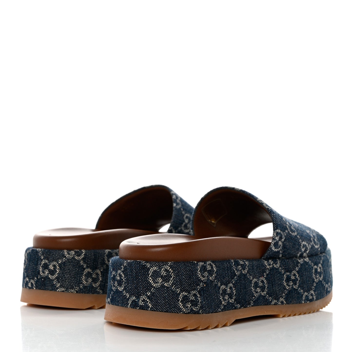 New Denim GG Monogram Angelina Platform 55mm Slide Sandals 36.5 Blue Tea
