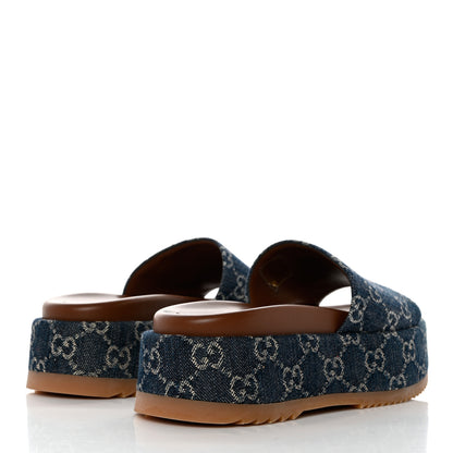 Gucci New Denim GG Monogram Angelina Platform 55mm Slide Sandals 36.5 Blue Tea 4 of 8