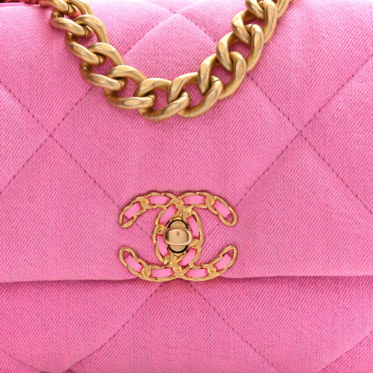 Denim Quilted Medium Chanel 19 Flap Neon Pink