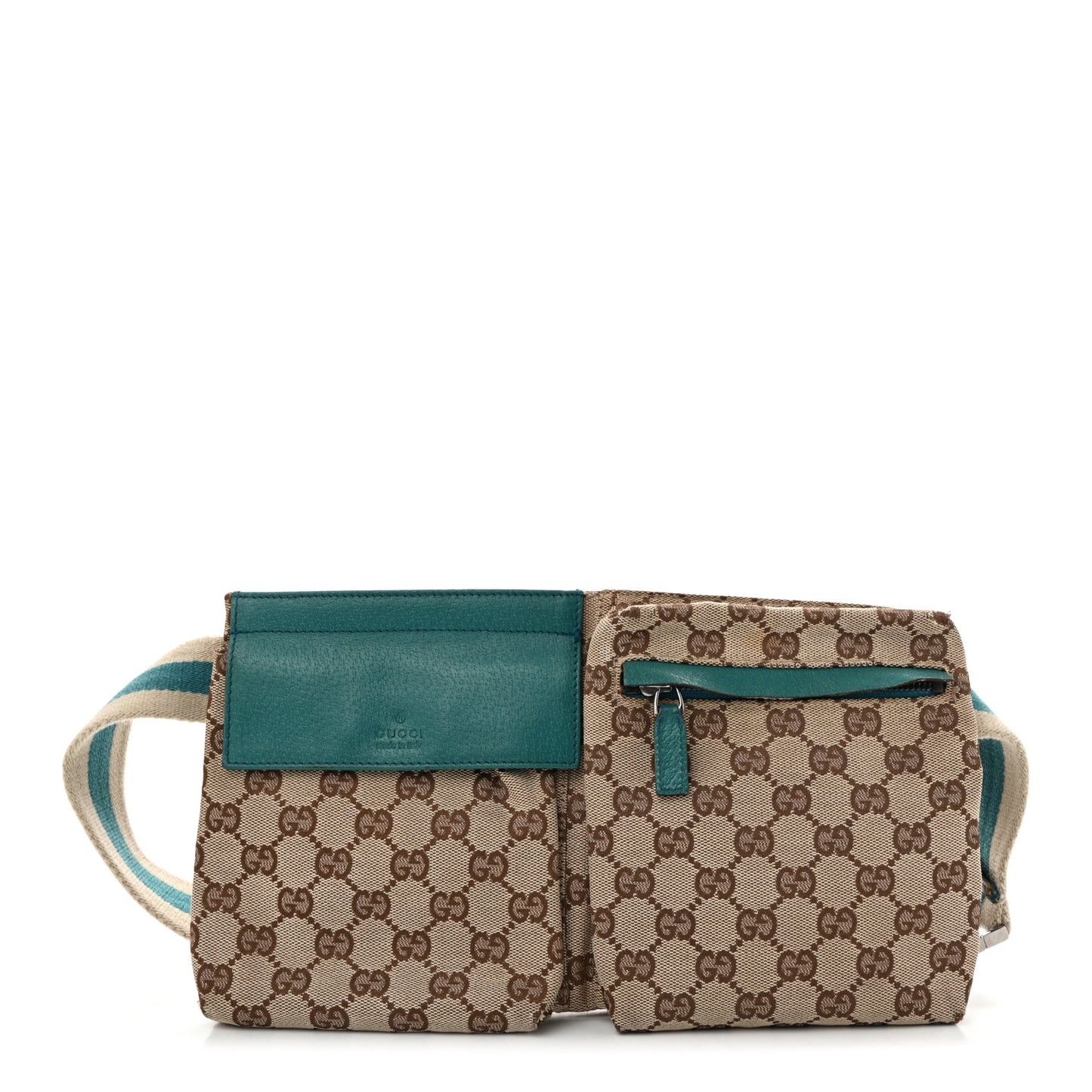 GG Monogram Web Double Pocket Belt Bag Turquoise