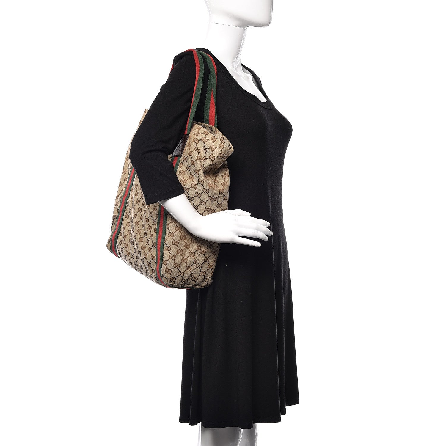 Gucci GG Monogram Medium Web Handle Vertical Tote Dark Brown 2 of 9