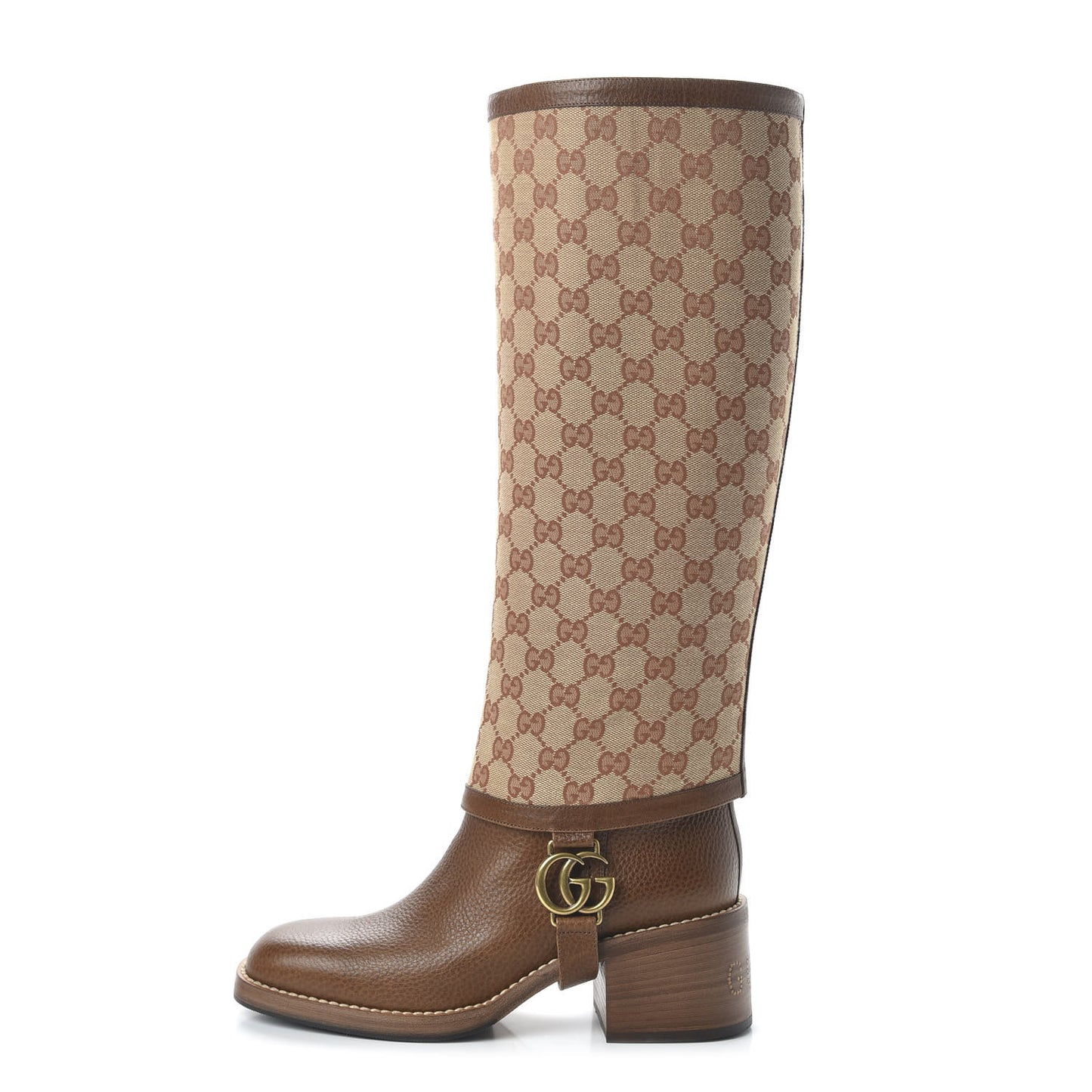 GG Monogram Calfskin Lola Tall Boots 38 Beige Ruggine Cuir