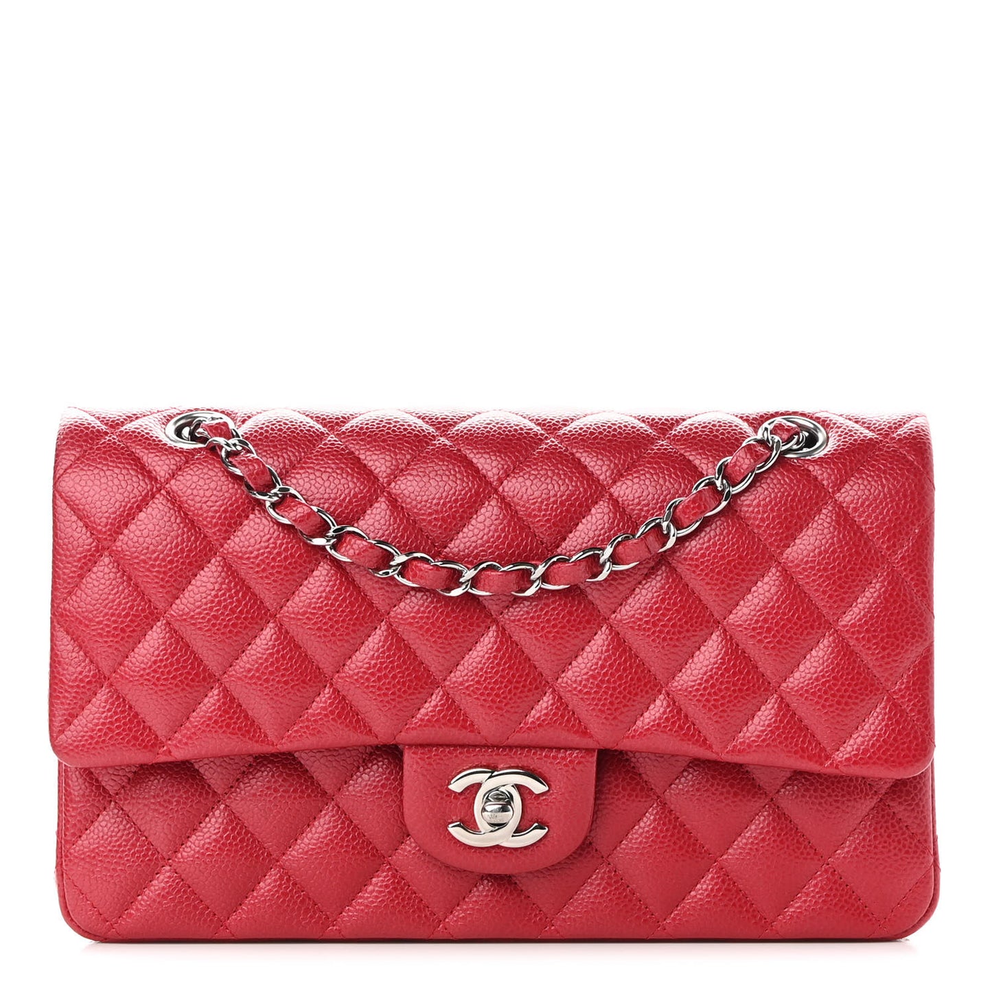 Metallic Caviar Quilted Medium Double Flap Dark Pink