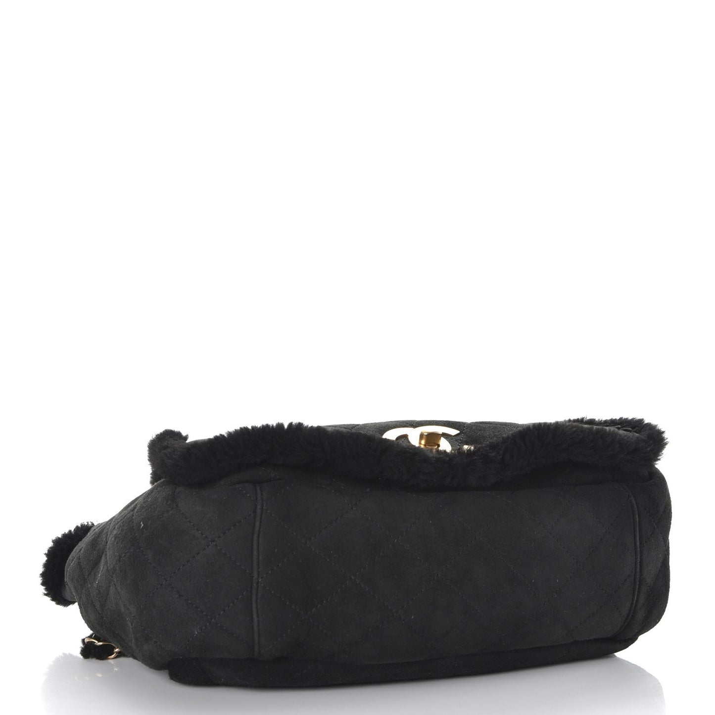 Shearling Suede Quilted Fur Flap Black