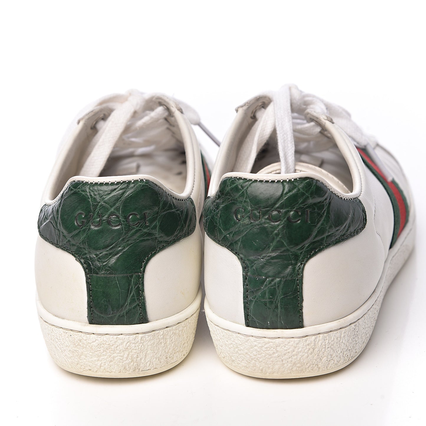 Calfskin Crocodile Web Womens Ace Sneakers 35 White Green