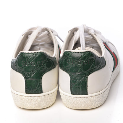 Gucci Calfskin Crocodile Web Womens Ace Sneakers 35 White Green 14 of 16