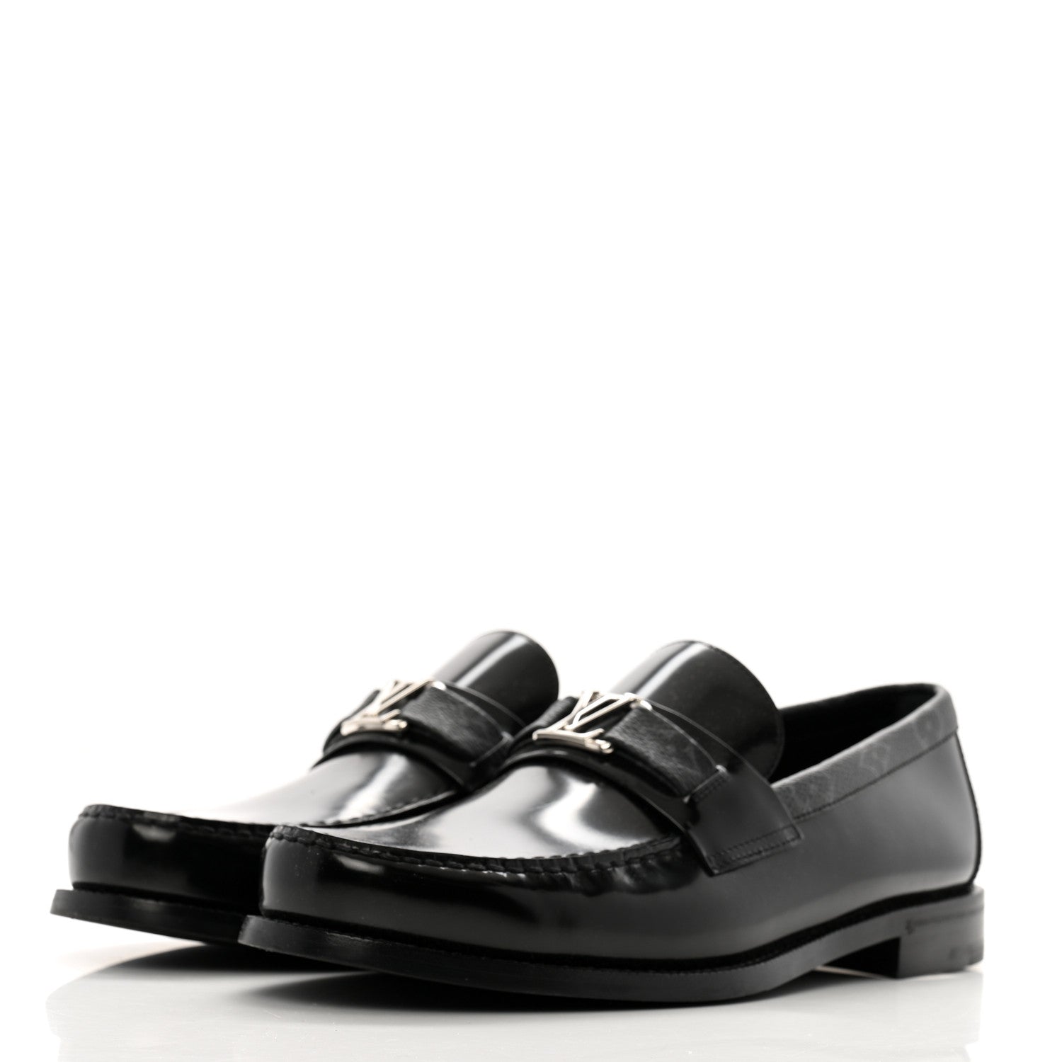 Louis Vuitton Calfskin Monogram Eclipse Mens Major Loafers 8 Black 4 of 9