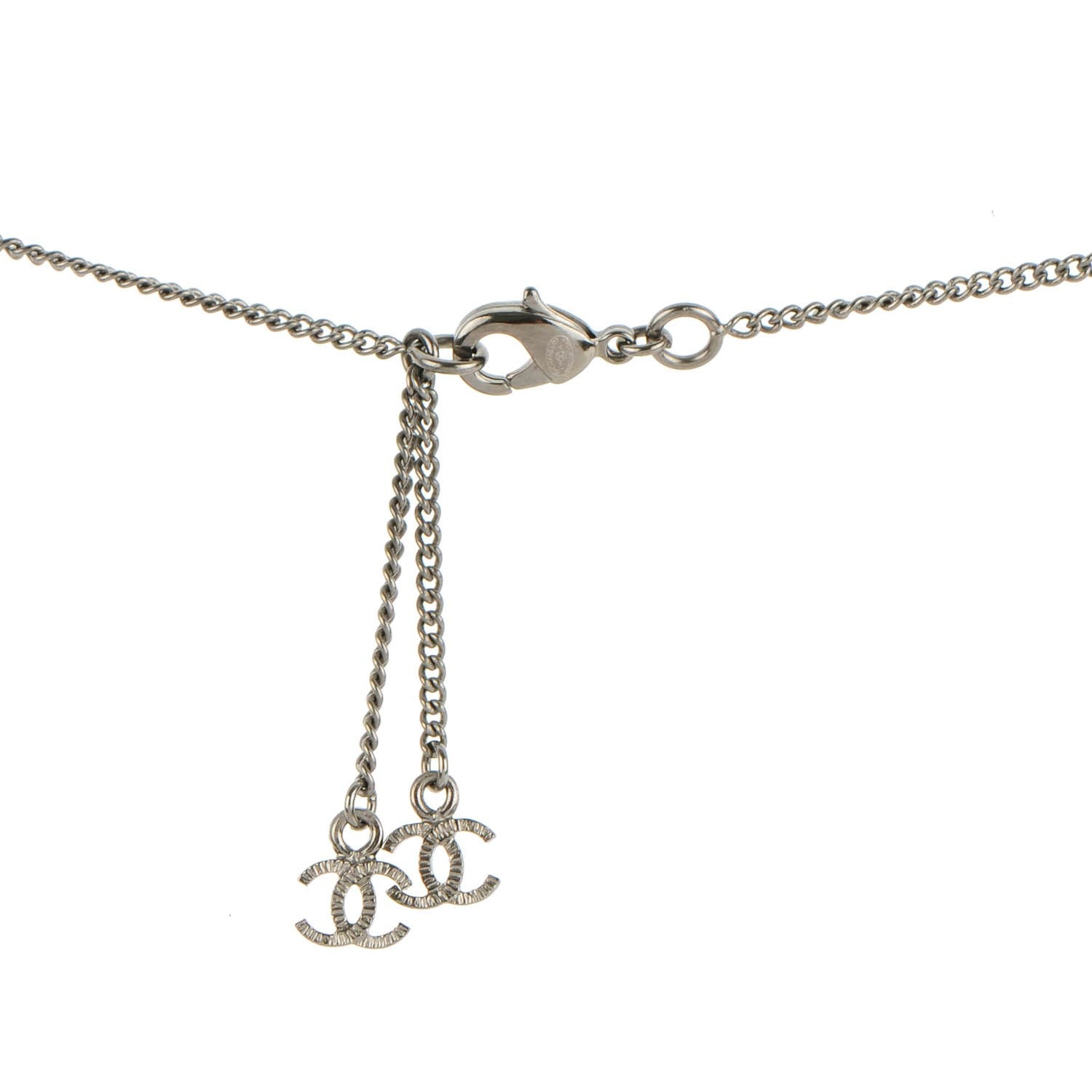 Chanel Enamel Pearl CC Pendant Necklace Silver 4 of 5