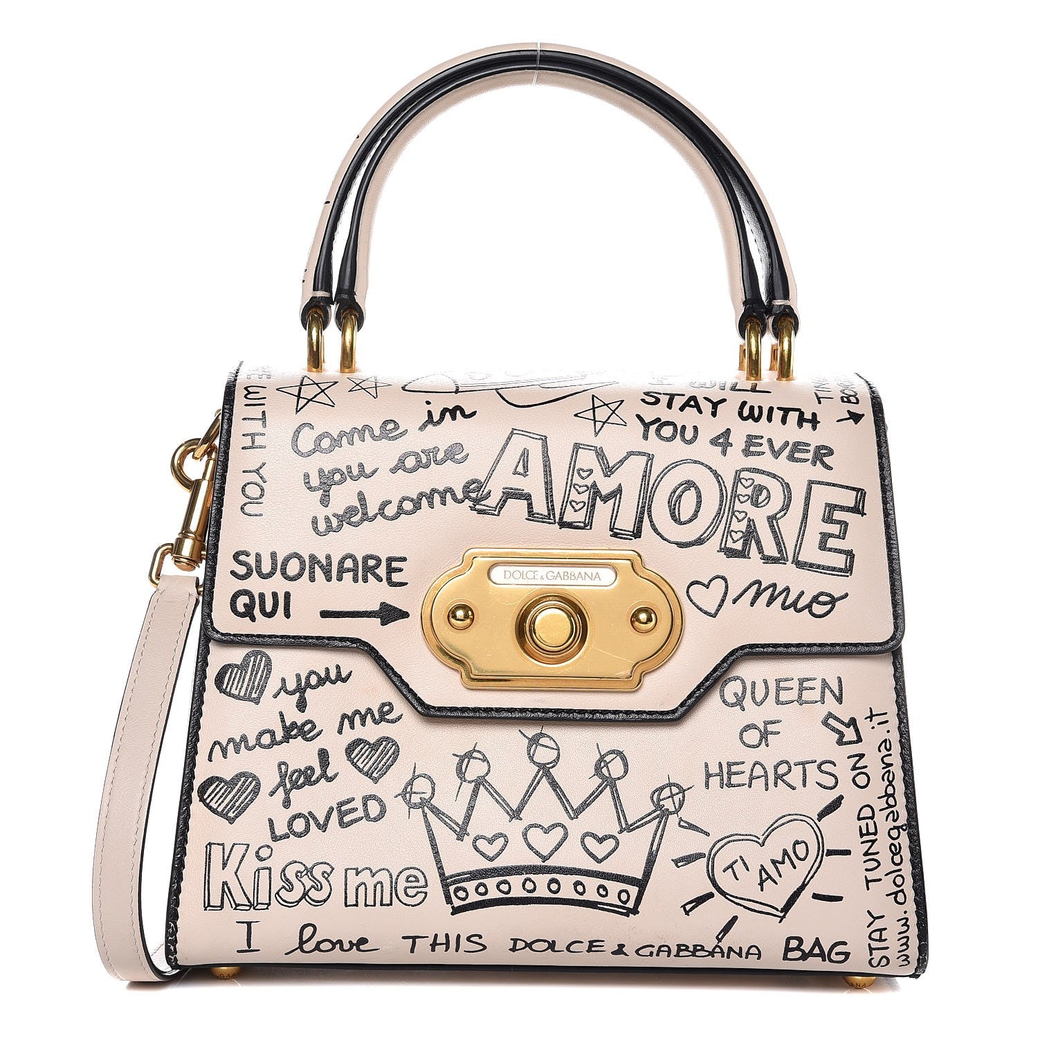 Dolce & Gabbana Calfskin Graffiti Printed Welcome Satchel White Black 1 of 6