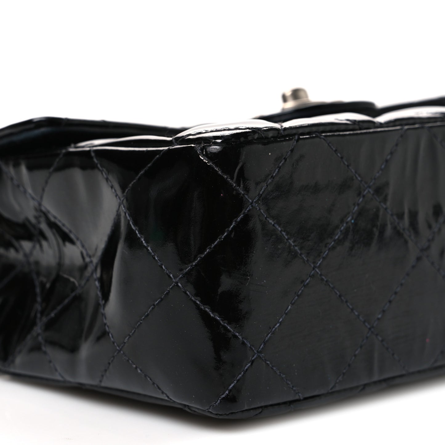 Patent Calfskin Quilted Mini Square Flap Black