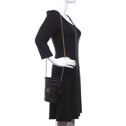 Gucci Calfskin Matelasse Mini GG Marmont 2.0 Bucket Bag Black 2 of 11