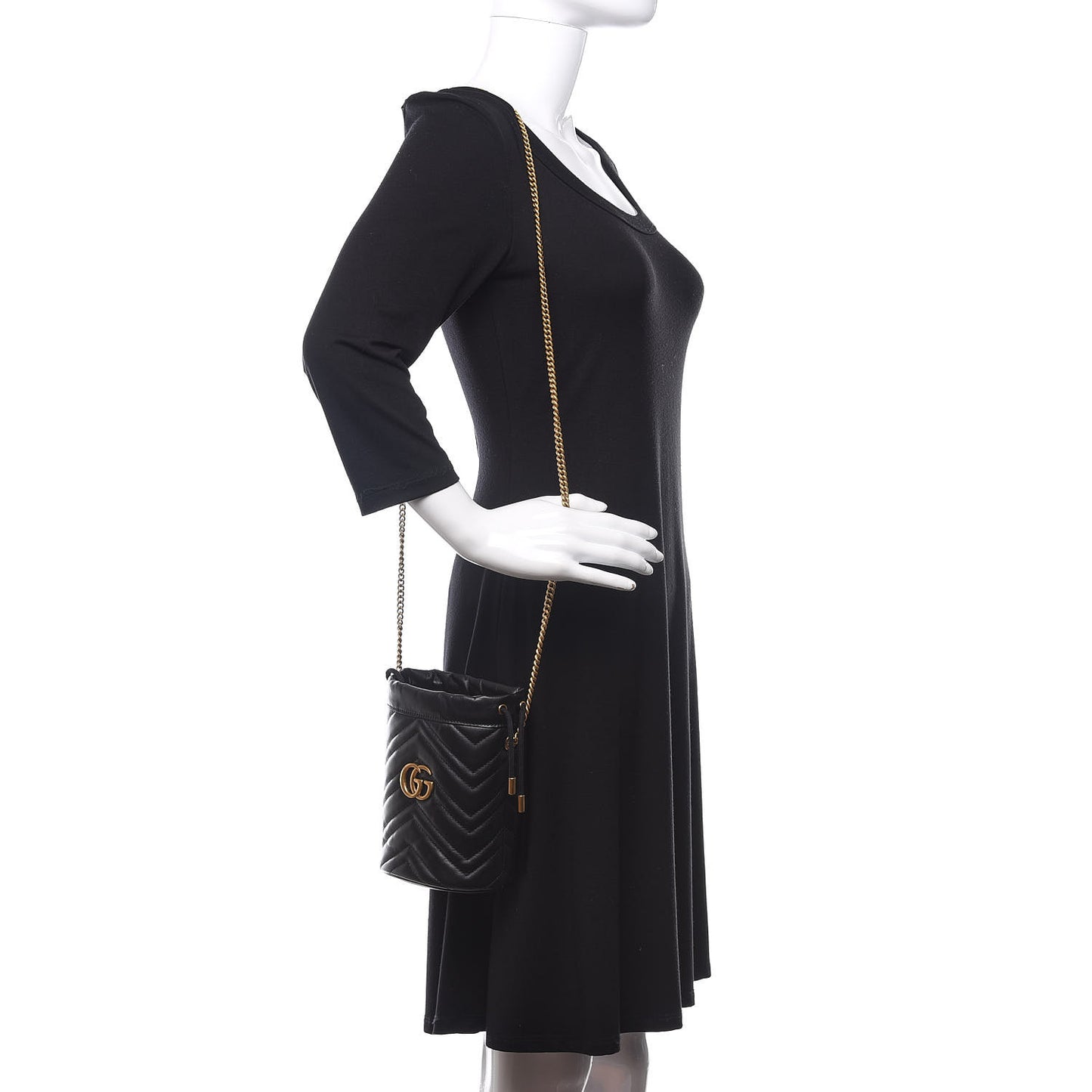 Calfskin Matelasse Mini GG Marmont 2.0 Bucket Bag Black
