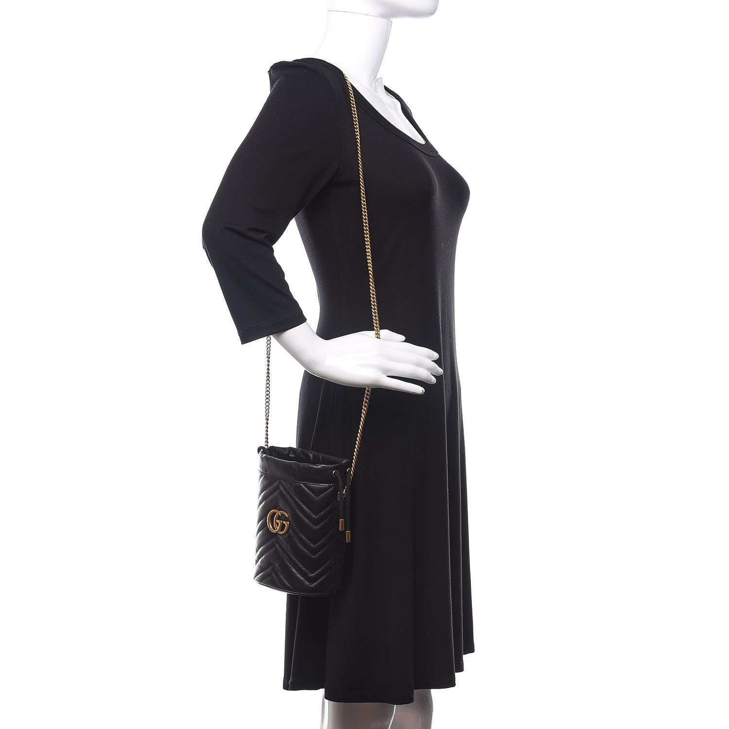 Gucci Calfskin Matelasse Mini GG Marmont 2.0 Bucket Bag Black 2 of 11