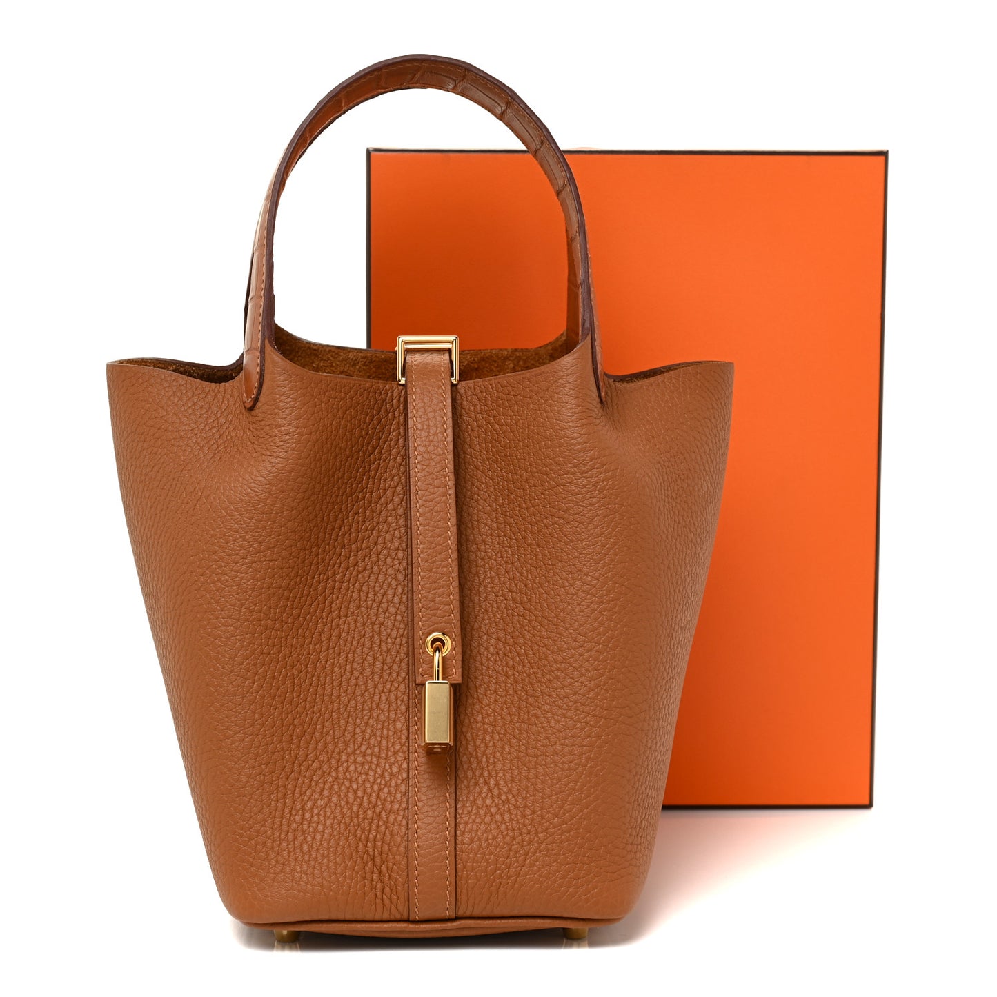 Taurillon Clemence Matte Alligator Picotin Lock Touch 18 PM Gold