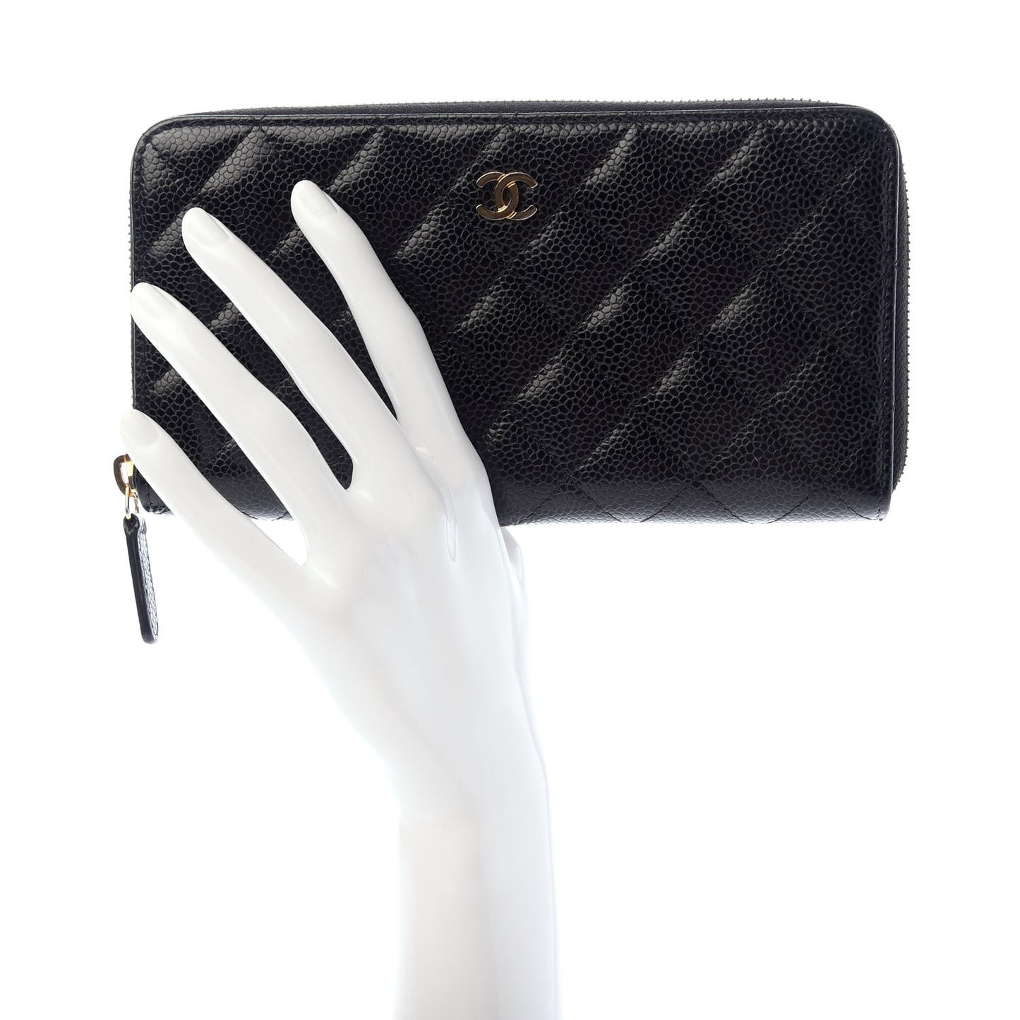 Caviar Quilted Large Gusset Zip Around Wallet Black