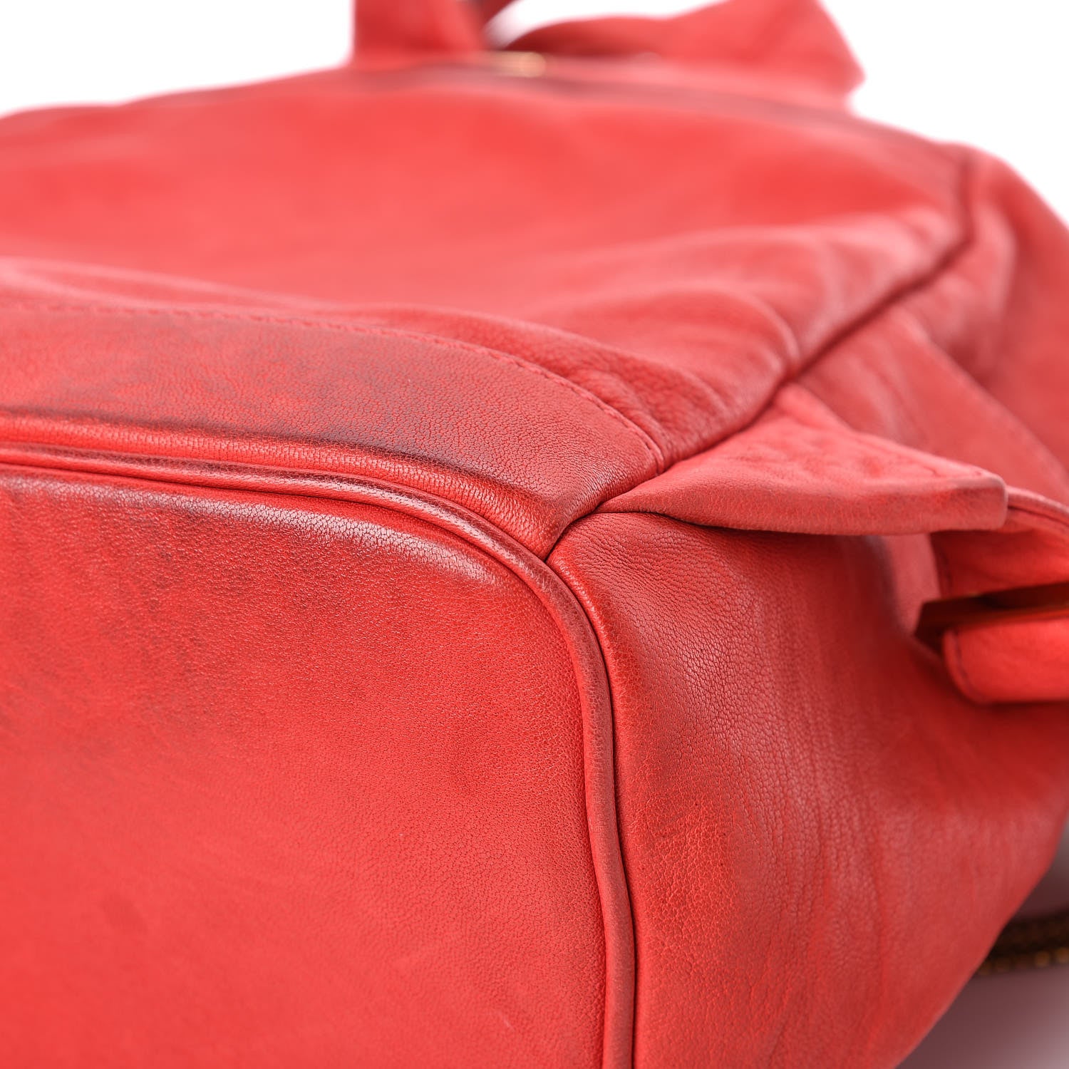 MCM Lambskin Fox Fur Small Stark Insignia Backpack Red 17 of 18