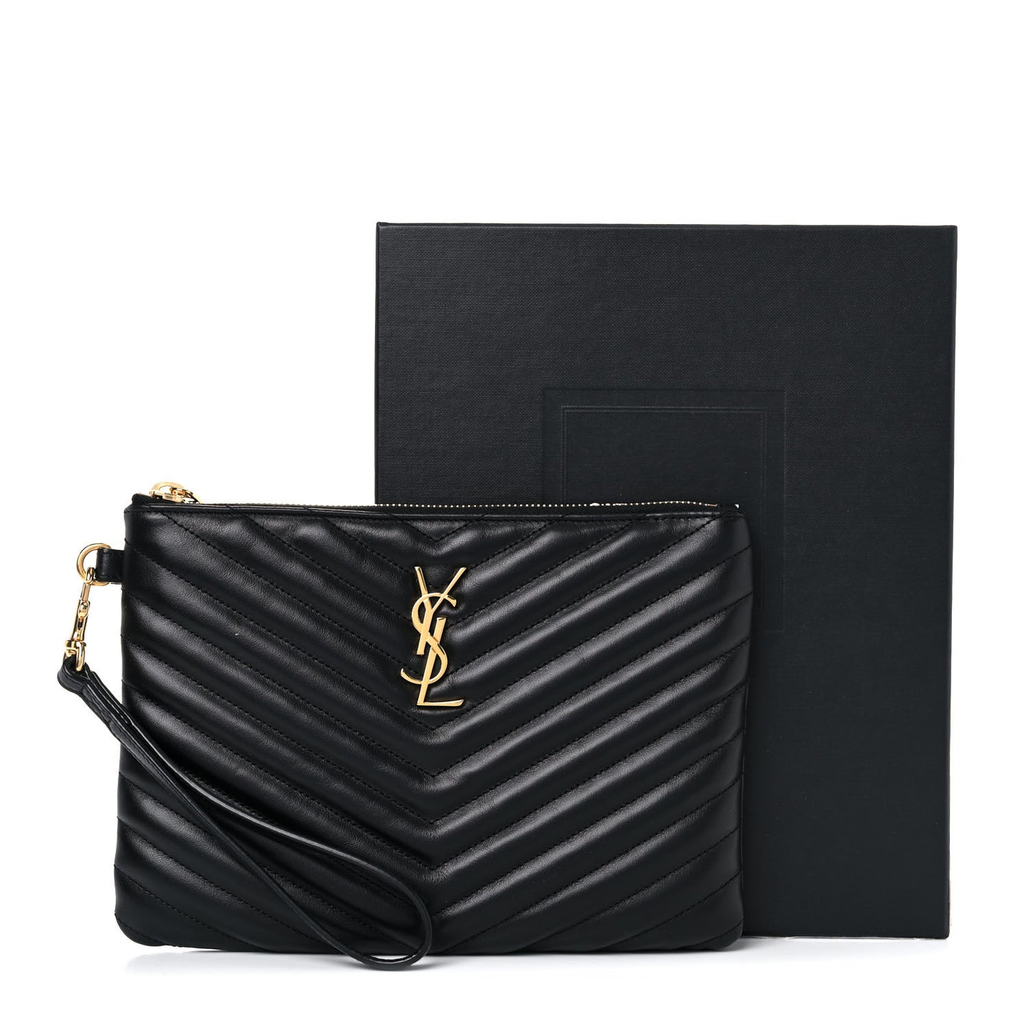 Calfskin Matelasse Chevron Monogram A5 Wristlet Black