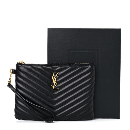 Saint Laurent Calfskin Matelasse Chevron Monogram A5 Wristlet Black 10 of 10