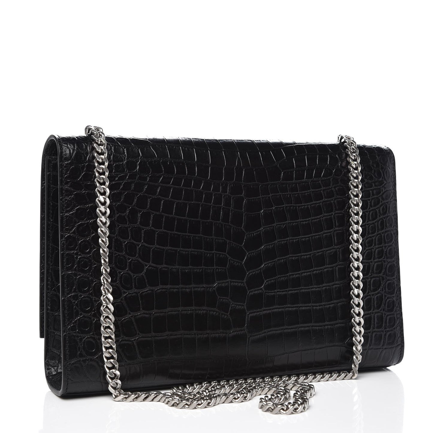 Calfskin Crocodile Embossed Large Classic Monogram Kate Satchel Black