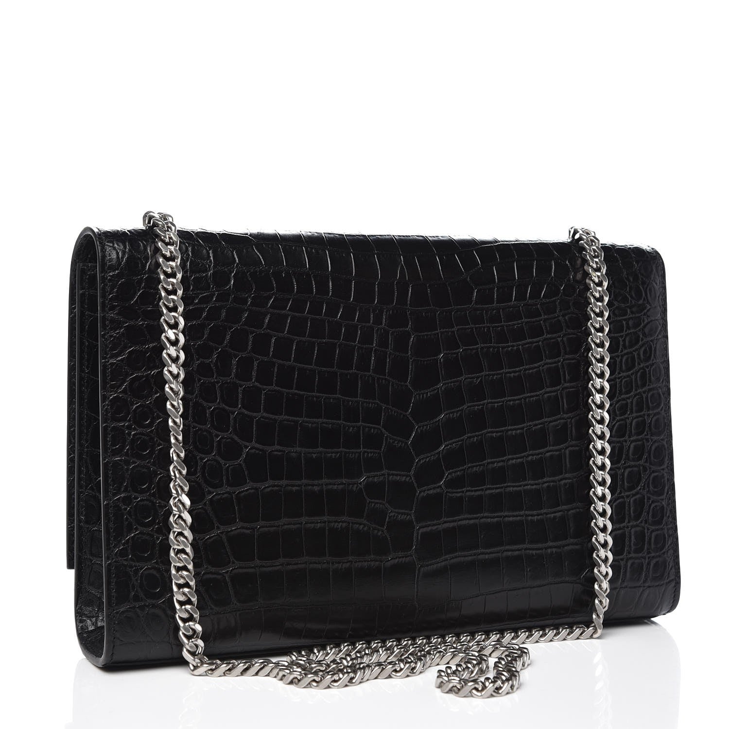 Saint Laurent Calfskin Crocodile Embossed Large Classic Monogram Kate Satchel Black 3 of 7