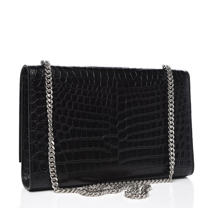 Saint Laurent Calfskin Crocodile Embossed Large Classic Monogram Kate Satchel Black 3 of 7