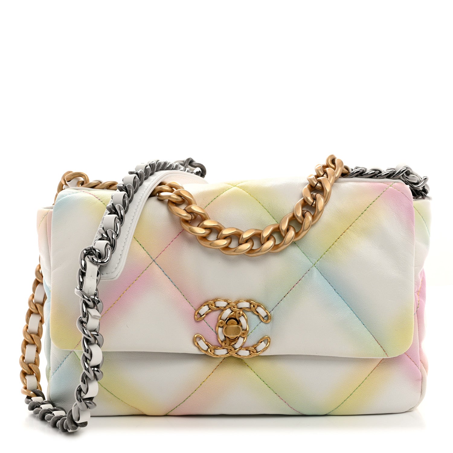 Chanel Printed Goatskin Quilted Medium Chanel 19 Flap White Multicolor 1 of 10