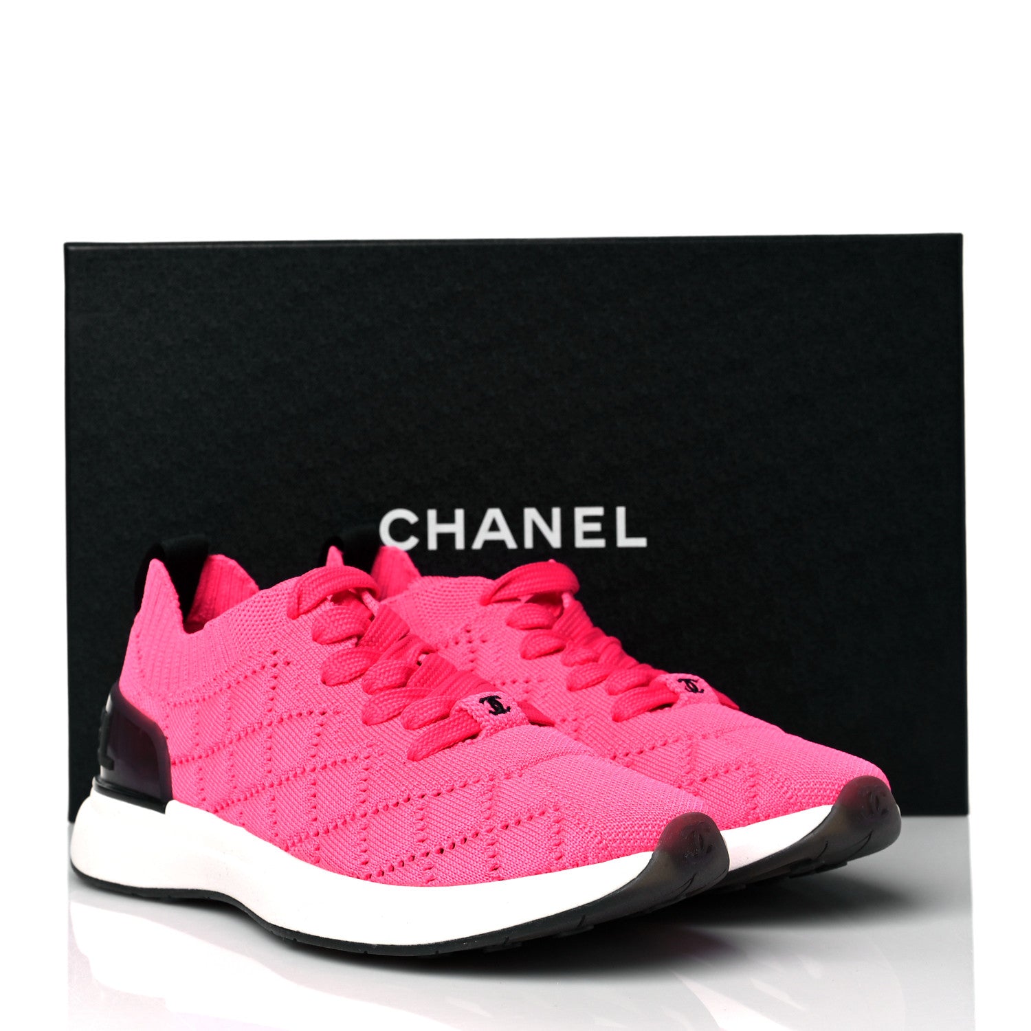 Chanel Mixed Fibers Quilted Womens CC Sneakers 36 Bright Pink 9 of 9